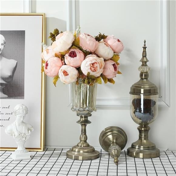 Vintage Artificial Peony Silk Flowers Bouquet Home Wedding Decoration-Light Pink - Picture 3 of 6